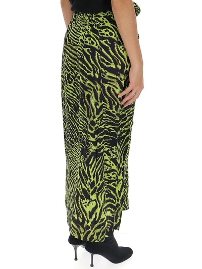 Shop Ganni Tiger Print Tie Front Skirt In Green