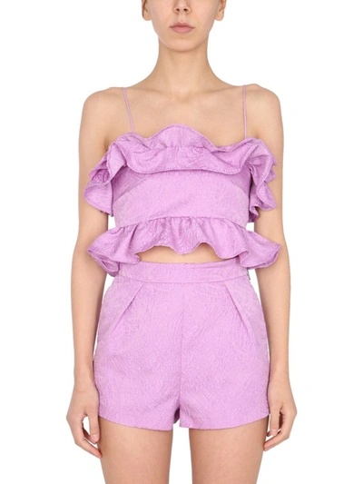 Shop Msgm Ruffled Cropped Top In Purple