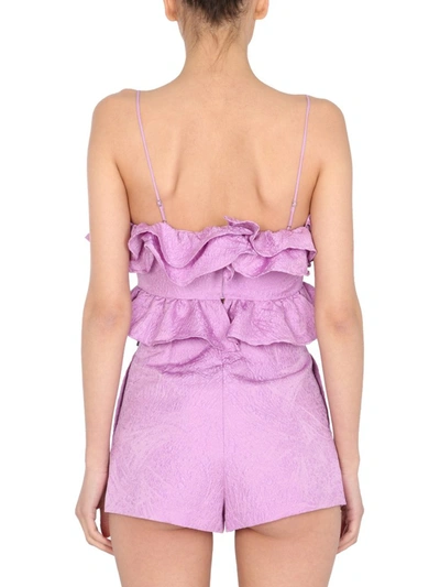 Shop Msgm Ruffled Cropped Top In Purple