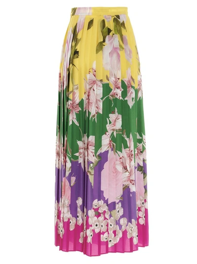 Shop Valentino Floral Print Pleated Midi Skirt In Multi