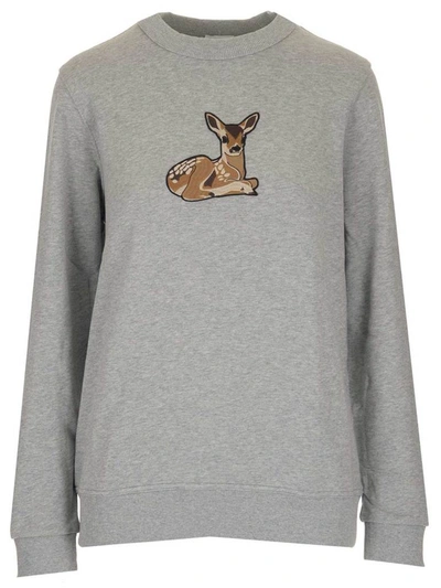 Shop Burberry Deer Motif Oversized Sweatshirt In Grey