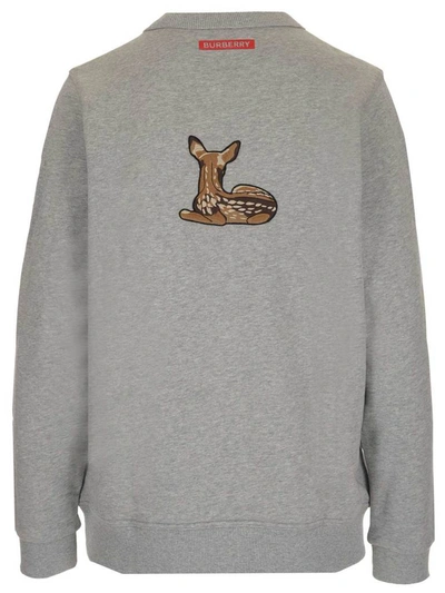 Shop Burberry Deer Motif Oversized Sweatshirt In Grey