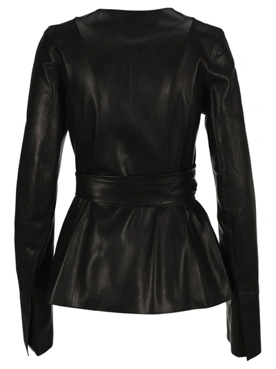 Shop Rick Owens Leather Wrap Jacket In Black