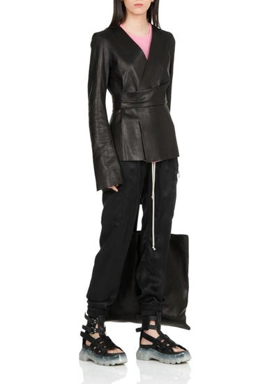 Shop Rick Owens Leather Wrap Jacket In Black