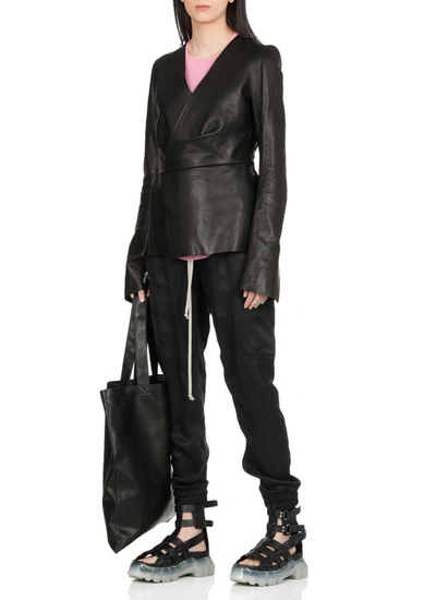 Shop Rick Owens Leather Wrap Jacket In Black