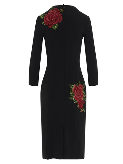 Shop Dolce & Gabbana Rose Embroidered Midi Dress In Black