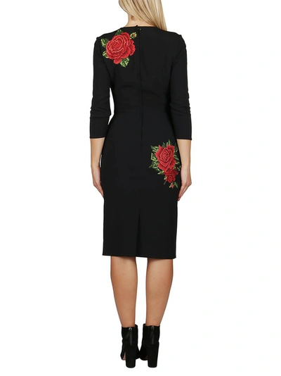 Shop Dolce & Gabbana Rose Embroidered Midi Dress In Black