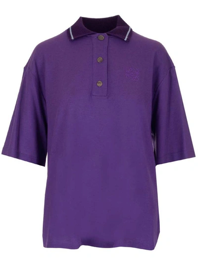 Shop Loewe Oversize Anagram Polo Shirt In Purple