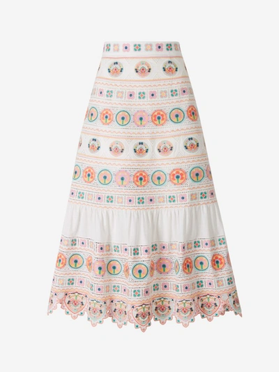Shop Zimmermann Floral Embroidered Skirt In Multi