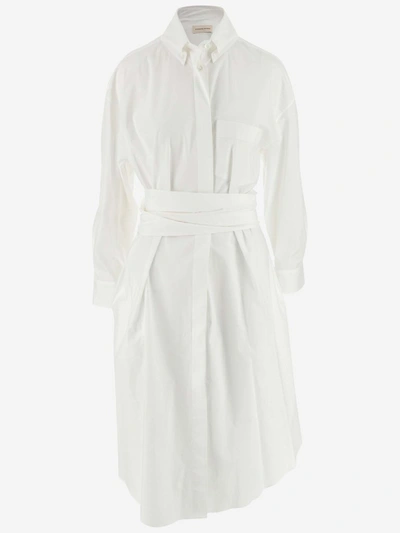 Shop Alexandre Vauthier Tie Front Midi Shirt Dress In White