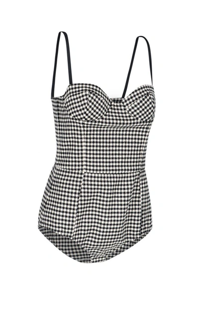 Shop Red Valentino Redvalentino Vichy Houndstooth Print Bodysuit In Multi