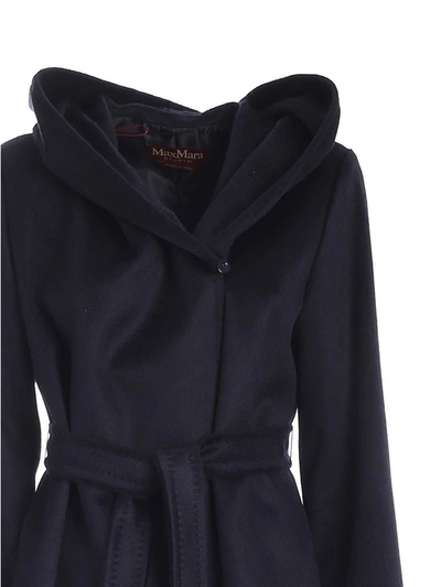 Shop Max Mara Studio Gap Hooded Belted Coat In Black