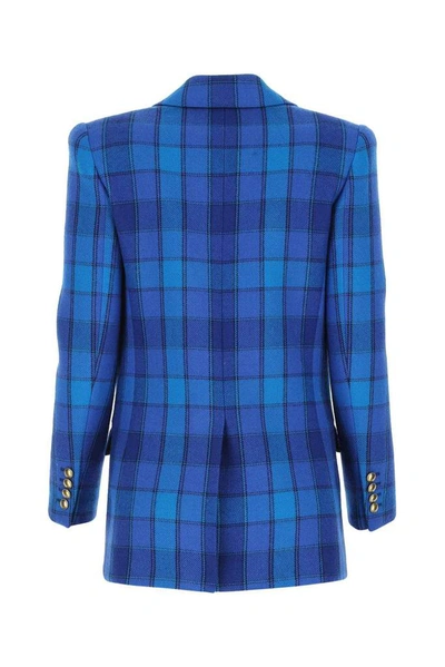 Shop Saint Laurent Check Single Breasted Blazer In Blue