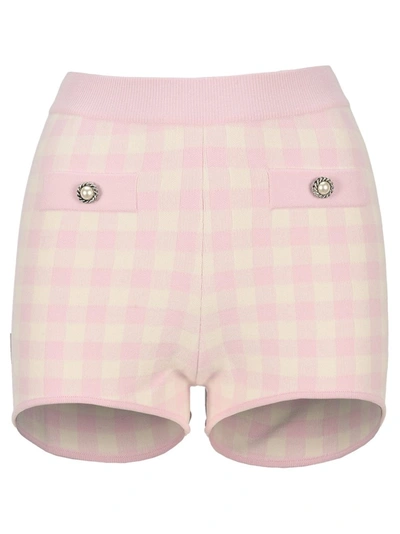 Shop Alessandra Rich Gingham Knitted Shorts In Pink