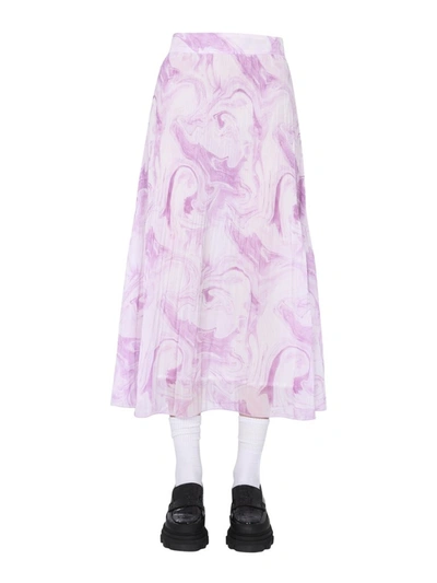 Shop Ganni Pleated Abstract Pattern Print Midi Skirt In Multi