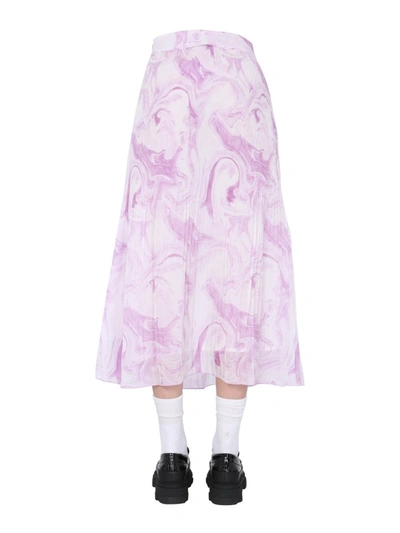 Shop Ganni Pleated Abstract Pattern Print Midi Skirt In Multi