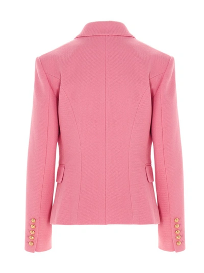 Shop Balmain Double Breasted Blazer In Pink