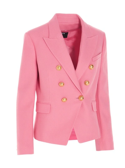 Shop Balmain Double Breasted Blazer In Pink