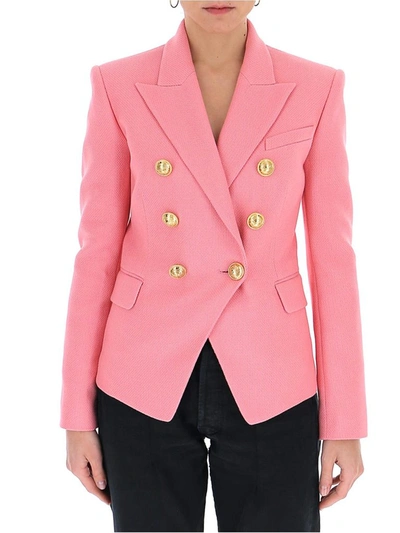 Shop Balmain Double Breasted Blazer In Pink