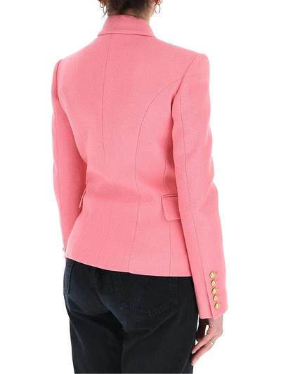 Shop Balmain Double Breasted Blazer In Pink