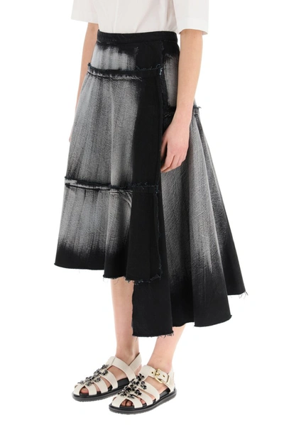 Shop Marni Chalk Effect Asymmetric Midi Skirt In Black
