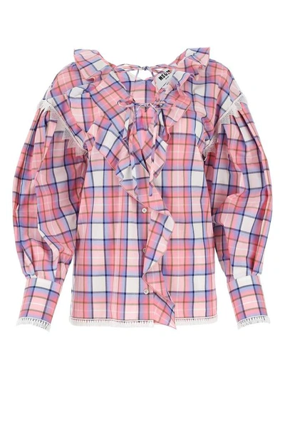 Shop Msgm Ruffled Checked Blouse In Pink