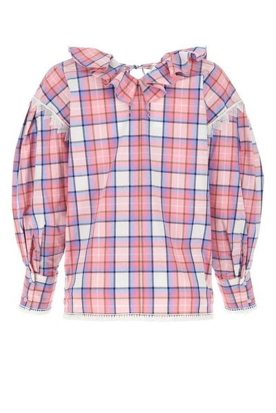 Shop Msgm Ruffled Checked Blouse In Pink