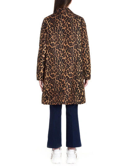Shop Miu Miu Leopard Print Coat In Brown
