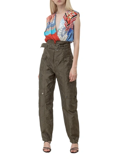 Shop Pinko Quadratino Belted Cargo Trousers In Green