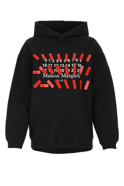 Shop Maison Margiela Taped Logo Print Hoodie In Black