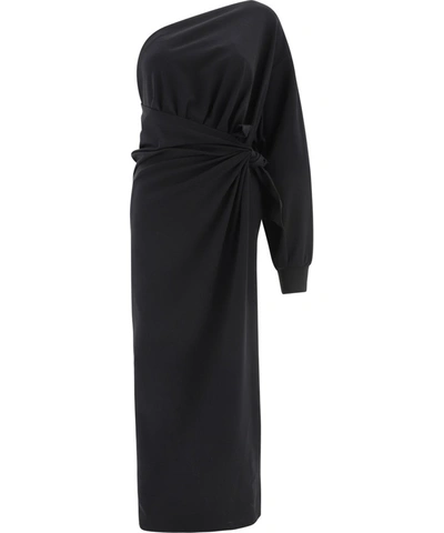 Balenciaga One-sleeve Asymmetric Jersey Wrap Midi Dress In Black 