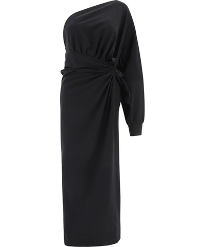 Balenciaga One-sleeve Asymmetric Jersey Wrap Midi Dress In Black Balenciaga One-sleeve Asymmetric Jersey Wrap Midi Dress In Black