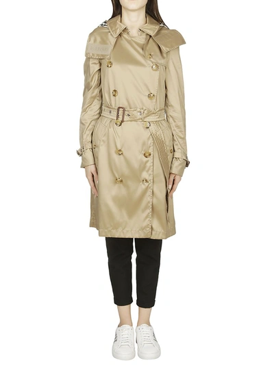 Shop Burberry Double Breasted Belted Trench Coat In Beige