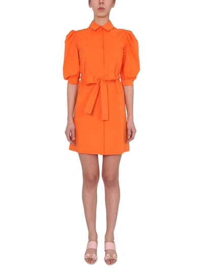 Shop Boutique Moschino Puff Sleeves Dress In Orange