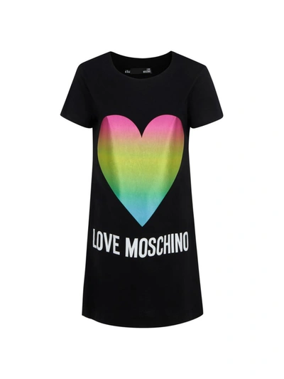 Shop Love Moschino Graphic Heart Print Mini Dress In Black