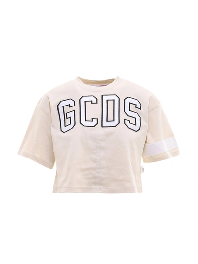 Shop Gcds Coulisse Cropped Ruched T In Beige