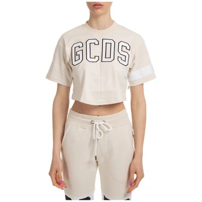 Shop Gcds Coulisse Cropped Ruched T In Beige