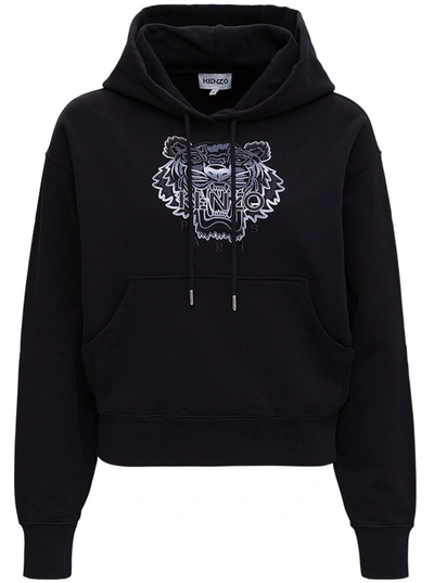 Shop Kenzo Tiger Embroidered Boxy Hoodie In Black