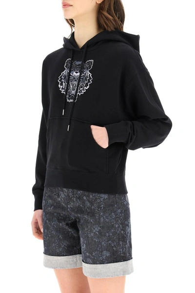 Shop Kenzo Tiger Embroidered Boxy Hoodie In Black