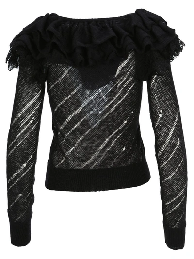 Shop Philosophy Di Lorenzo Serafini Ruffle Trimmed Sweater In Black