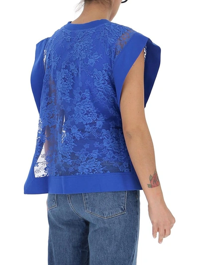 Shop Kenzo Sleeveless Lace Top In Blue