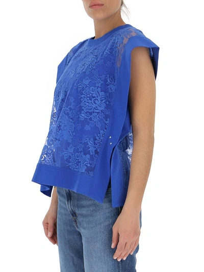 Shop Kenzo Sleeveless Lace Top In Blue