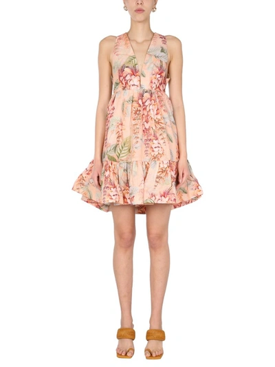 Shop Zimmermann Candescent Plunge Neck Mini Dress In Multi