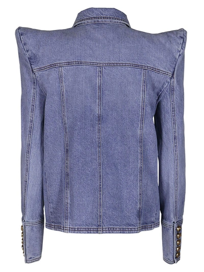 Shop Balmain Structured Shoulder Denim Jacket In Blue