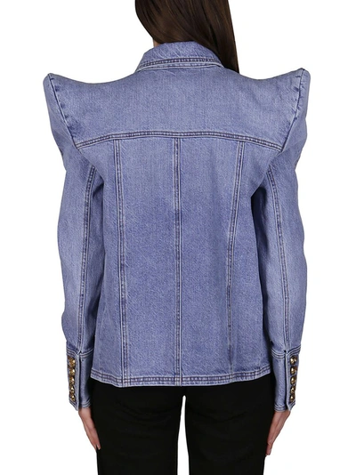 Shop Balmain Structured Shoulder Denim Jacket In Blue