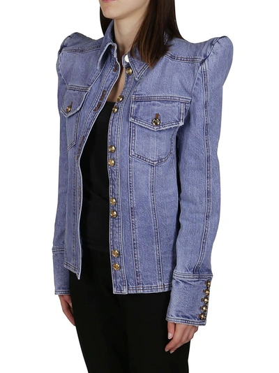 Shop Balmain Structured Shoulder Denim Jacket In Blue