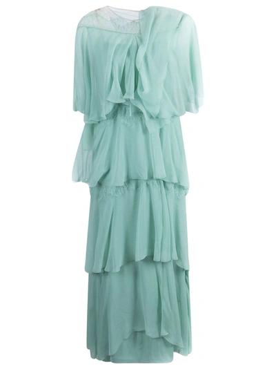 Shop Alberta Ferretti Draped Tiered Dress In Green