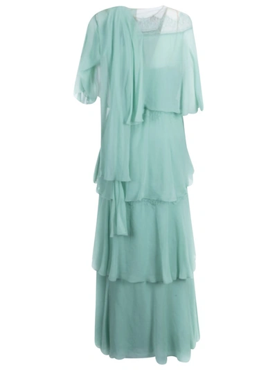Shop Alberta Ferretti Draped Tiered Dress In Green