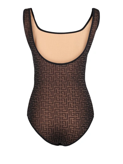 Shop Balmain Monogram Jacquard Bodysuit In Brown