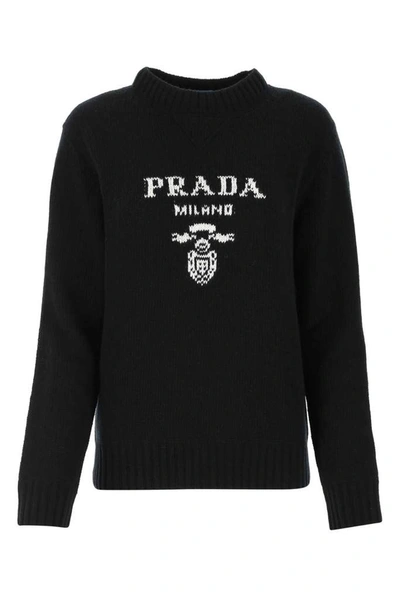 Shop Prada Logo Crewneck Sweater In Black